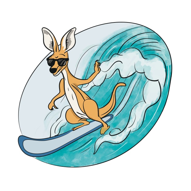 Funny Australian Surfing Kangaroo by LozsArt