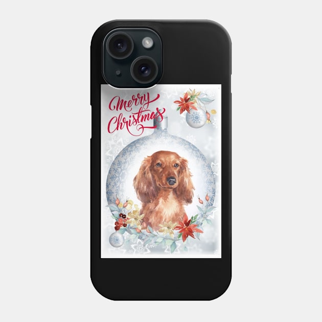 Long Haired Dachshund Merry Christmas Santa Dog Phone Case by Puppy Eyes