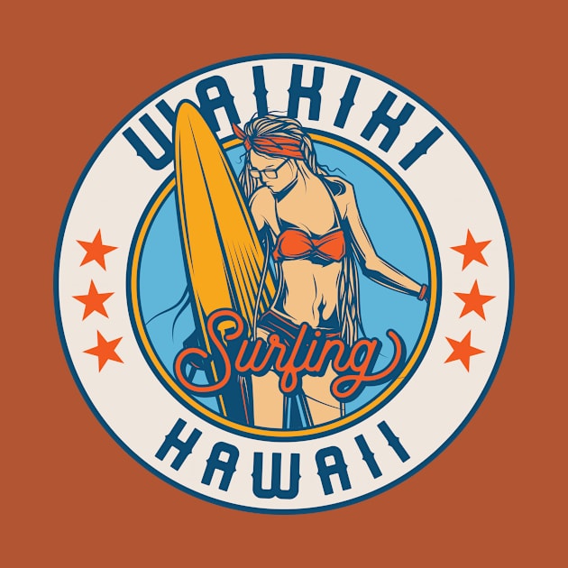 Vintage Surfing Badge for Waikiki, Hawaii by SLAG_Creative