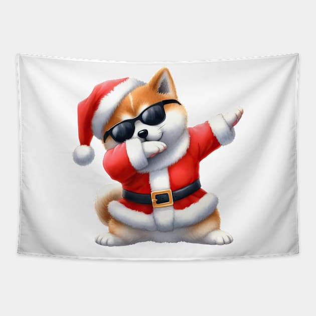 Christmas Akita Dog Dabbing Dance Tapestry by Chromatic Fusion Studio