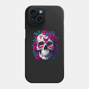 Funny Sugar Candy Skull With Flowers Phone Case