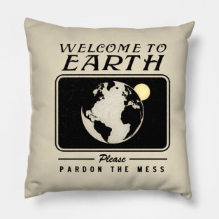 Vintage Space Poster: Welcome to Earth's Future Pillow