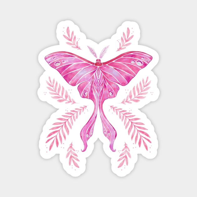 Pink Watercolor Luna Moth Magnet by Serena Archetti