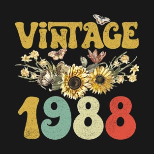 Vintage 1988 Sunflower Floral Retro Groovy 35th Birthday T-Shirt