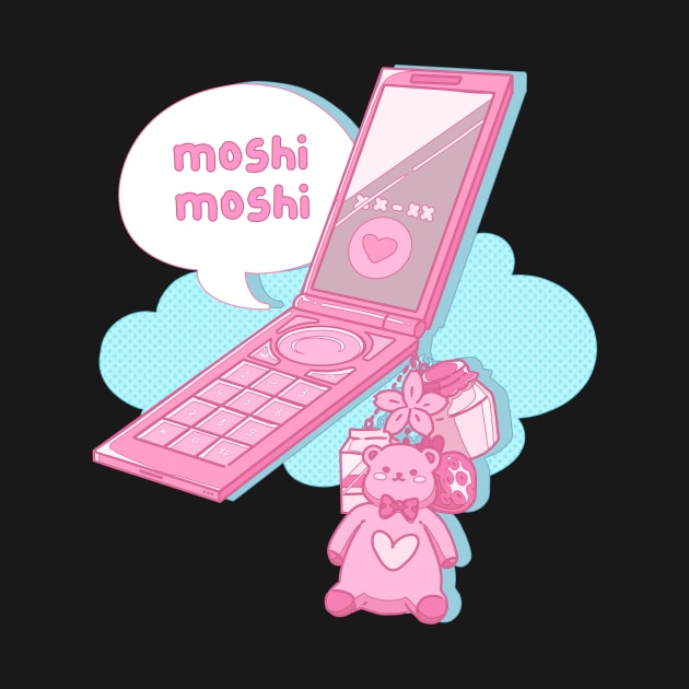 The kawaii pastel pink japanese flip phone on the yellow background by AnGo
