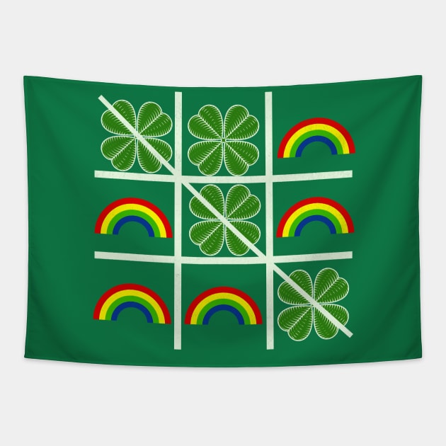 Shamrocks and Rainbows Tic Tac Toe Lucky Saint Patricks Day Tapestry by Mind Your Tee