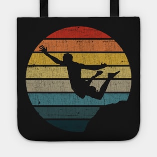 Cliff Diving Silhouette On A Distressed Retro Sunset print Tote