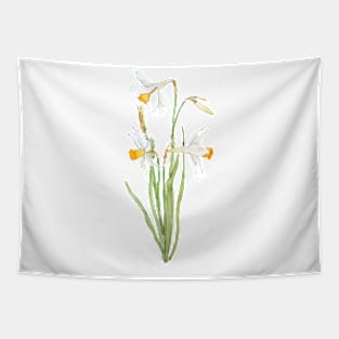 3 white daffodil flower watercolor and ink Tapestry