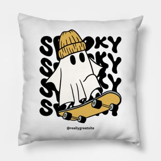 Ghastly Grind: Ghost Skating Halloween Pillow