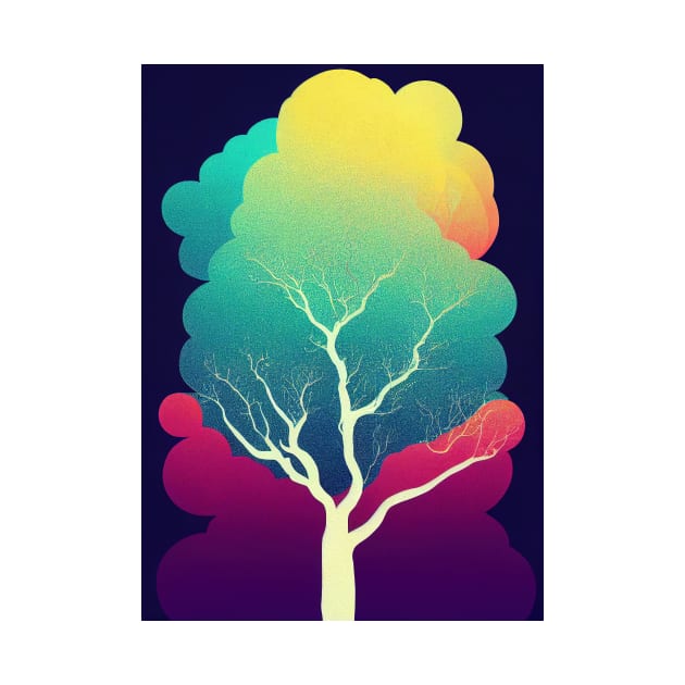 Vibrant Colored Whimsical Minimalist Lonely Tree - Abstract Minimalist Bright Colorful Nature Poster Art of a Leafless Branches by JensenArtCo