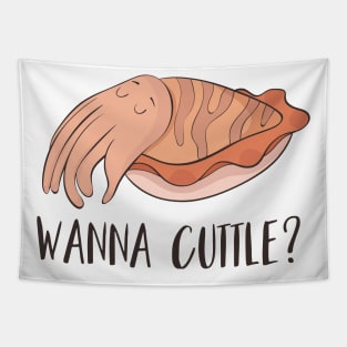 Wanna Cuttle? Cute Funny Cuttlefish Gift Tapestry