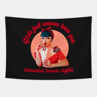 girls just wanna have fundamental human rights cartoon illustration Tapestry