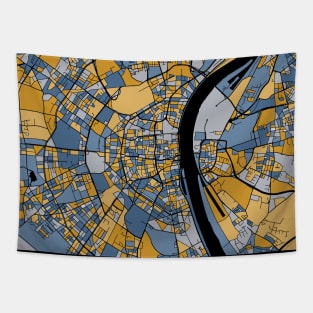 Cologne Map Pattern in Blue & Gold Tapestry