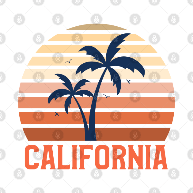 California Beach Sunset, Orange and Blue Sun, Gift for sunset lovers T-shirt, Palm Trees by AbsurdStore