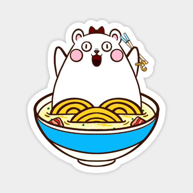 Cute bear eating ramen Magnet by Cuteful