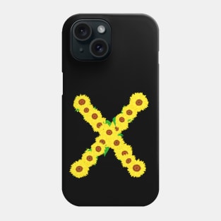 Sunflowers Initial Letter X (Black Background) Phone Case