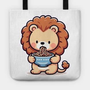 Cute lion Holding a bowl of ramen. Tote