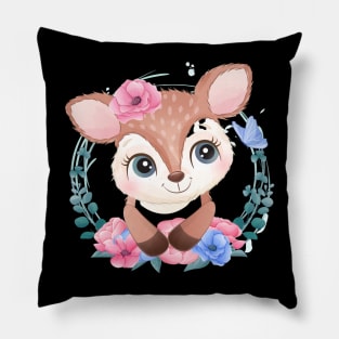 Cute little deer portrait with floral Pillow