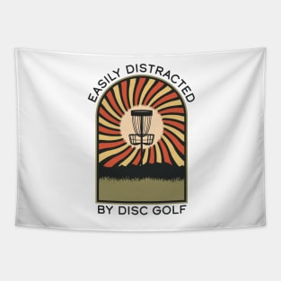 Easily Distracted by Disc Golf | Disc Golf Vintage Retro Arch Mountains Tapestry