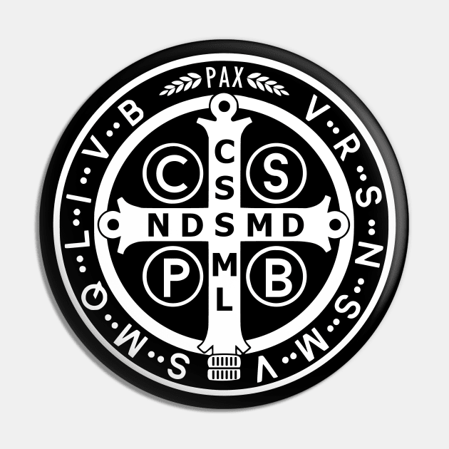 Saint Benedict Medal Black White Pin by Beltschazar