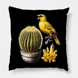 Desert Song: Cactus, Crystal, and Canary Pillow