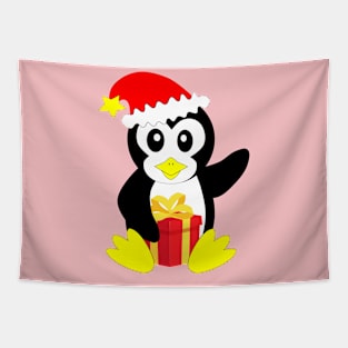 Cute penguin with christmas present Tapestry