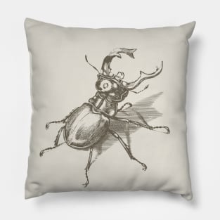 Dramabite Vintage stag beetle illustration Pillow