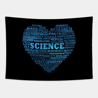 Science Heart Word Cloud in Space Blue Tapestry