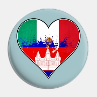 Mexican and Cambodian Heart Mix Heritage Flag Pin