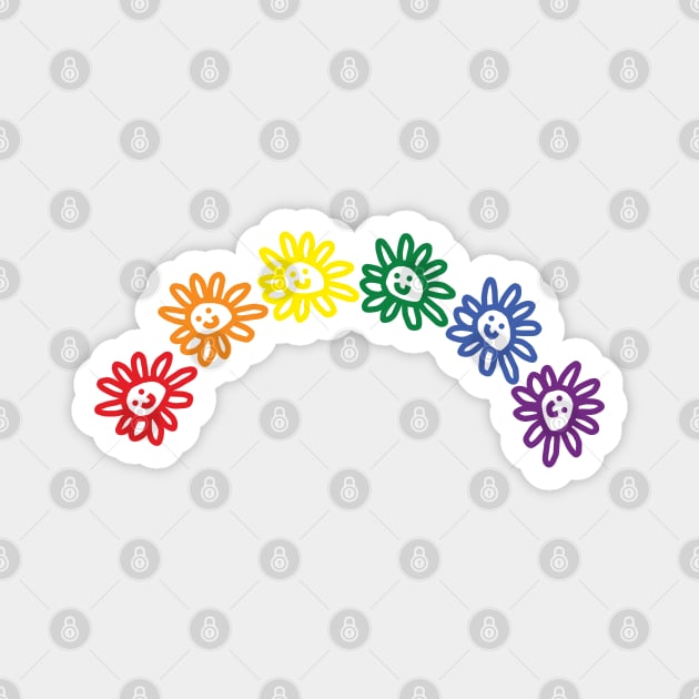 Smiley Daisy Pride Rainbow Magnet by ellenhenryart