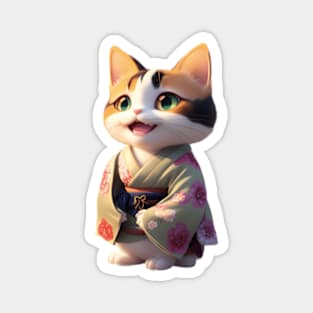 Japanese calico cat in kimono Magnet