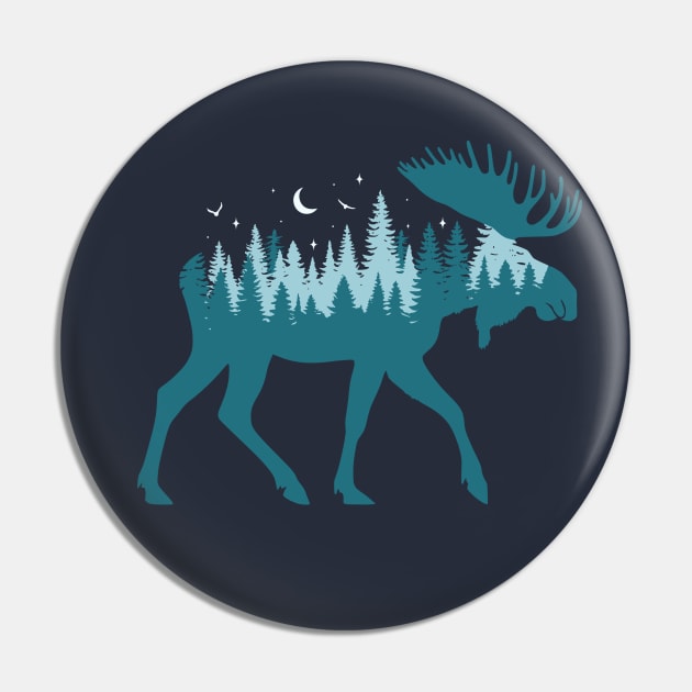 Moose Silhouette - Moose Wildlife Forest - Retro Moose Lover Pin by OrangeMonkeyArt