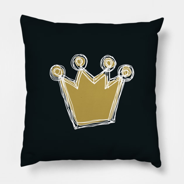 White and Gold Crown Minimalist Sketch Pillow by ellenhenryart