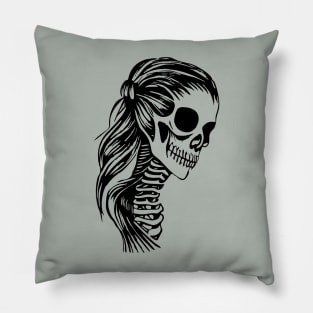 Skeleton Girl in Black Pillow