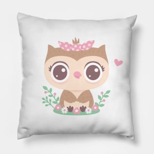 Cute Baby Owl With Pink Bow Pillow
