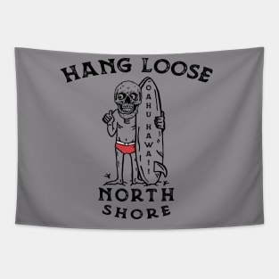 Hang Loose North Shore Oahu Hawaii Surfing Surf Surfer Skeleton Tapestry