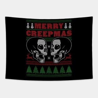 Merry Creepmas - Ugly Christmas Sweater Skull Skeleton Xmas Tapestry