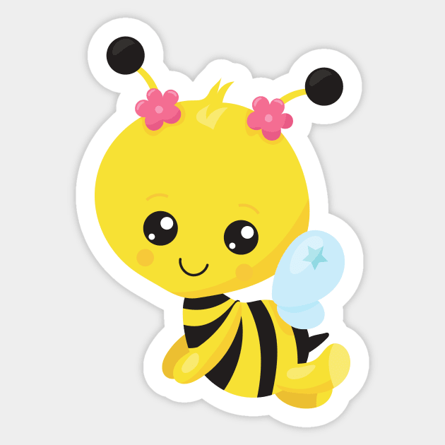 Cute bee with white flower cartoon bee gifts' Sticker