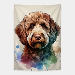 Chocolate Labradoodle Dog Watercolor Artwork Tapestry