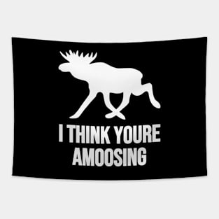 I Think Youre Amoosing Walking White On Black Moose Silly Pun Tapestry