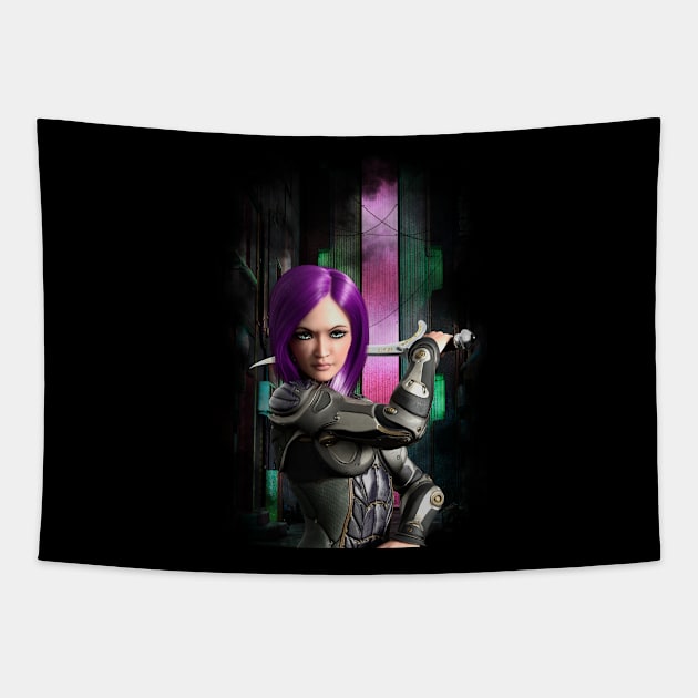 Cyberpunk Girl Tapestry by Artwork Simpson