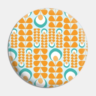 Orange, Aqua, Teal Mid Mod Flowers Pattern Pin