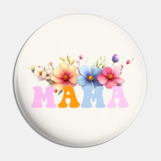 Mama, mother's gift groovy and floral design with Pin