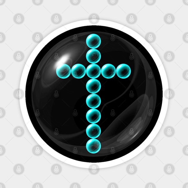 Light Blue Cross in Glass Ball Magnet by The Black Panther