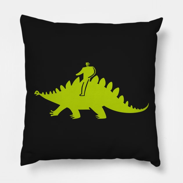 DINO-RIDER (MAN SITTING ATOP A STEGOSAURUS DINOSAUR) Pillow by CliffordHayes