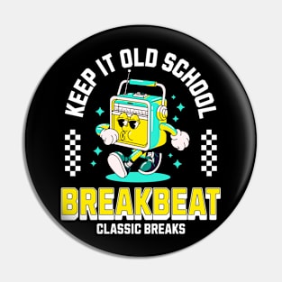 BREAKBEAT  - Keep It Old School Mascot (white/blue) Pin