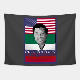 Cesar Chavez Mexican & American Flags Tapestry