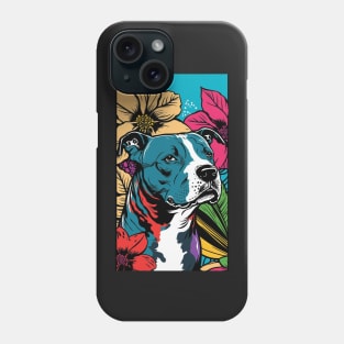 American Staffordshire Terrier PitBull Dog Vibrant Tropical Flower Tall Retro Vintage Digital Pop Art Portrait 2 Phone Case