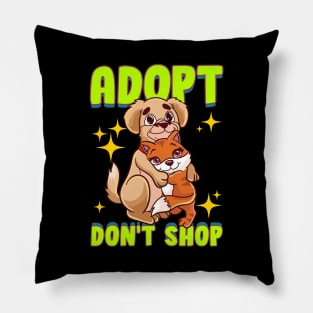 Cute Cat & Dog Adopt Don't Shop Pillow