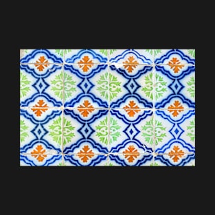 Blue, green, orange and white antique Lisbon tiles T-Shirt